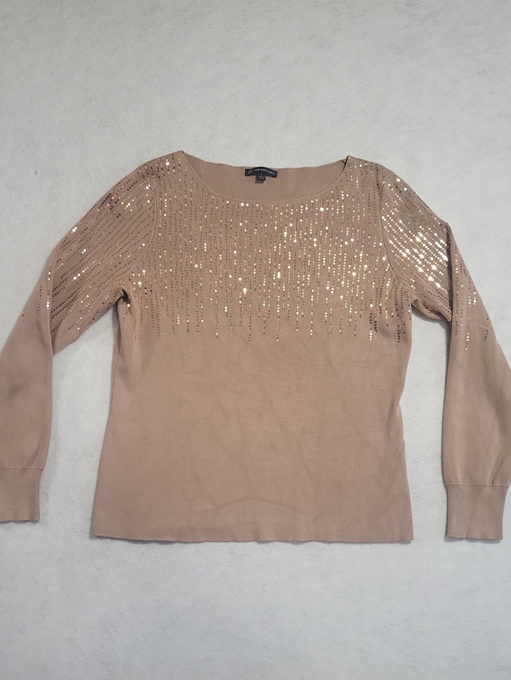 Adrianna Papell Lightweight sequined Sweater Tan Large